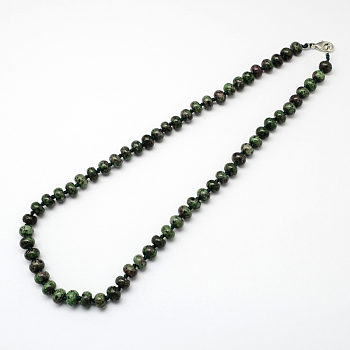 Fashionable Gemstone Beaded Necklaces, with Platinum Plated Zinc Alloy Lobster Clasps, Ruby in Zoisite, 18.5 inch