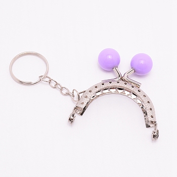 Iron Purse Clasp Frame, with Plastic Beads, Bag Kiss Clasp Lock, for DIY Craft, Purse Making, Bag Making, Lilac, 103mm