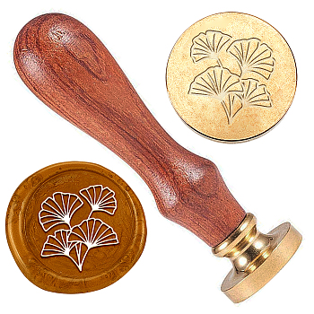 Wax Seal Stamp Set, Golden Tone Sealing Wax Stamp Solid Brass Head, with Retro Wooden Handle, for Envelopes Invitations, Gift Card, Leaf, 83x22mm