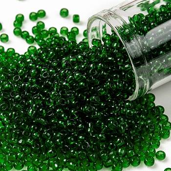 TOHO Round Seed Beads, Japanese Seed Beads, (7B) Transparent Grass Green, 8/0, 3mm, Hole: 1mm, about 222pcs/bottle, 10g/bottle