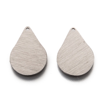 304 Stainless Steel Pendants, Stamping Blank Tag, Laser Cut, Double Side Drawbench Effect, Teardrop, Stainless Steel Color, 18.5x13x1mm, Hole: 1.2mm