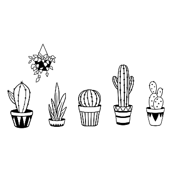 PVC Wall Stickers, for Wall Decoration, Cactus Pattern, 280x700mm