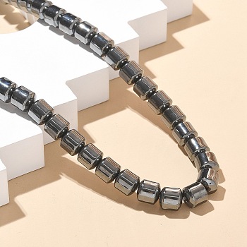 Column Synthetic Non-Magnetic Hematite Beaded Necklaces, with Alloy Magnetic Clasps, Gray, 19.92 inch(50.6cm), beads: 8mm in diameter, 8mm thick