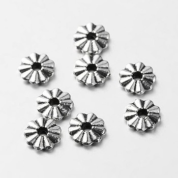 Tibetan Style Alloy Flower Spacer Beads, Antique Silver, 8x2mm, Hole: 2mm