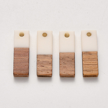 Resin & Walnut Wood Pendants, Rectangle, White, 20x6.5x3mm, Hole: 1.8mm