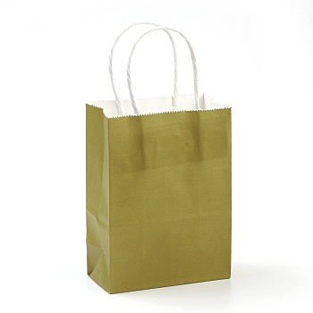 Pure Color Kraft Paper Bags, Gift Bags, Shopping Bags, with Paper Twine Handles, Rectangle, Olive, 27x21x11cm