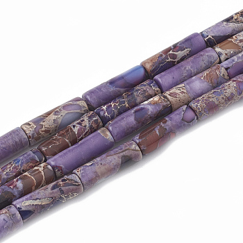 Natural Imperial Jasper Beads Strands, Dyed, Column, Blue Violet, 12~13x4~4.5mm, Hole: 1~1.2mm, about 30pcs/strand, 15.9 inch