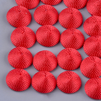 Polyester Thread Fabric Cabochons, Covered with ABS Plastic, Half Round/Dome, Red, 12x6mm