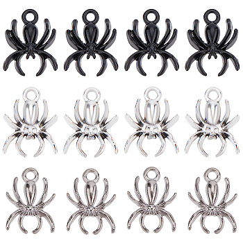 60Pcs 3 Styles Alloy Pendants, Spider, Mixed Color, 17~18.5x13~14x2.5~3mm, Hole: 1.8~2mm, 20pcs/style
