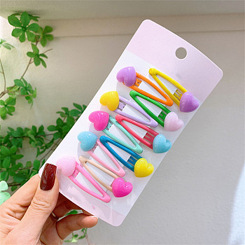 Plastic Snap Hair Clips, Macaron Color Hair Accessories for Girls, Heart Pattern, 50mm, 10pcs/set