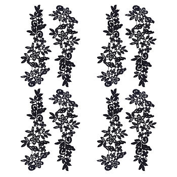 Polyester Embroidery Lace Applique Patch, Sewing Craft Decoration, Flower, Black, 90x250x1.5mm