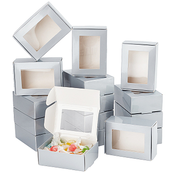 Cardboard Paper Shipping Box, Mailing Folding Box with Visible Window, Rectangle, Light Grey, 6.2x8.7x3.2cm