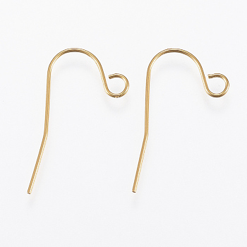 Ion Plating(IP) 304 Stainless Steel Earring Hooks, with Horizontal Loop, Golden, 22x12x0.5mm, Hole: 2.5mm, 24 Gauge, Pin: 0.5mm