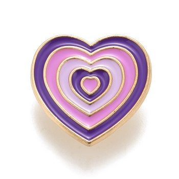 Heart Enamel Pin, Creative Alloy Badge for Backpack Clothes, Golden, Purple, 24x23x1.5mm
