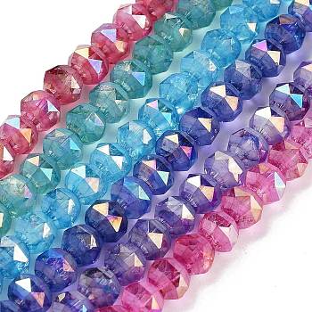 Baking Painted Glass Beads Strands, Flat Rounnd, Faceted, Mixed Color, 7.5~8x6.5~7mm, Hole: 0.9mm, about 50pcs/strand, 12.99''(33cm)