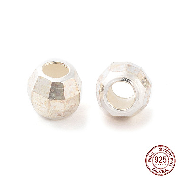 925 Sterling Silver Beads, Faceted Round, Silver, 4x3.5mm, Hole: 1.5mm