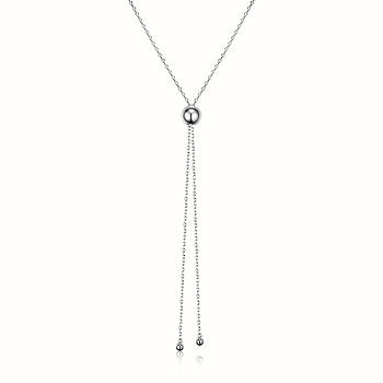 Fashionable S925 Silver Round Bead Lariat Necklace, Stretchable & Layerable Versatile Collarbone Chain for Women