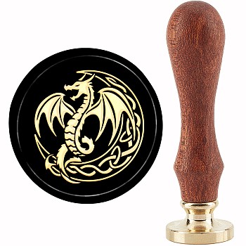 Brass Wax Seal Stamp with Handle, for DIY Scrapbooking, Dragon Pattern, 3.5x1.18 inch(8.9x3cm)