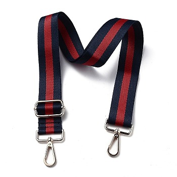 Adjustable Nylon Bag Chains Strap, with Light Gold Iron Swivel Clasps, for Bag Replacement Accessories, Prussian Blue & Red, Stripe Pattern, 82~147x3.9cm