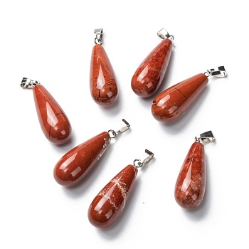 Natural Red Jasper Pendants, with Platinum Brass Findings, Teardrop, 26.5~29x10mm, Hole: 2.5~3.5x4~6mm