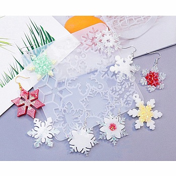 DIY Christams Silicone Pendant Molds, Resin Casting Molds, Snowflake, 115x112x4.5mm, Hole: 1.7~2.7mm, Inner Diameter: 34.5~47.5x30~36mm