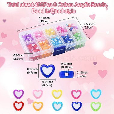 400pcs 9 couleurs de perles acryliques en forme de cœur(TACR-YW0001-94)-3