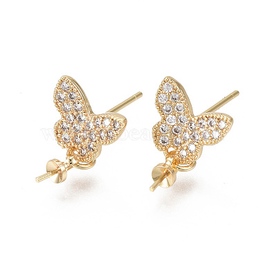 Real 18K Gold Plated Clear Butterfly Brass+Cubic Zirconia Stud Earring Findings