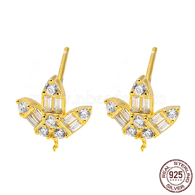 Real 18K Gold Plated Clear Sterling Silver+Cubic Zirconia Stud Earring Findings