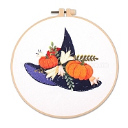 Halloween Themed DIY Embroidery Sets, Including Imitation Bamboo Embroidery Frame, Iron Pins, Embroidered Cloth, Cotton Colorful Embroidery Threads, Halloween Themed Pattern, 30x30x0.05cm(DIY-P021-A03)
