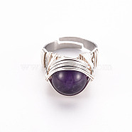 Adjustable Gemstone Round Finger Rings, with Brass Findings, US Size 7 1/4(17.5mm)(RJEW-T019-01D-S)