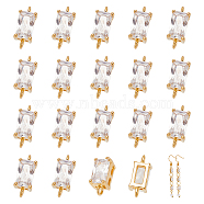 BENECREAT 20Pcs Long-Lasting Plated Brass Clear Cubic Zirconia Connector Charms, Nickel Free, Rectangle Link, Real 18K Gold Plated, 8x3.5x4mm, Hole: 1mm(KK-BC0010-29)