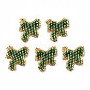 MIYUKI & TOHO Japanese Seed Beads, Handmade Pendants, Loom Pattern, Bowknot, Sea Green, 19x21.5x2mm, Hole: 1.8mm(SEED-Q037-027)