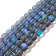 Synthetic Moonstone Beads Strands, Frosted, Round, Prussian Blue, 10mm, Hole: 1mm, about 38~40pcs/strand, 14.96''~15.16''(38~38.5cm)(G-E573-01C-29)