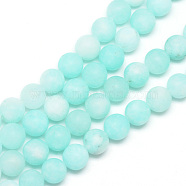 Natural White Jade Bead Strands, Dyed, Frosted, Round, Pale Turquoise, 10~11mm, Hole: 1.5mm, about 38~39pcs/strand, 14.9 inch(X-G-R297-10mm-56)
