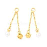 ABS Plastic Imitation Pearl Pendants, with Brass Findings and Jump Rings, Cadmium Free & Lead Free, Bell & Round, Matte Gold Color, 37mm, Hole: 4.2mm(KK-G429-06MG)
