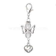 Acrylic Pendant Decoration, Alloy Pendants & Zinc Alloy Lobster Claw Clasps Charm, Angel with Heart, White, 60~60.5mm(HJEW-JM01867-01)