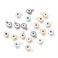 Handmade Evil Eye Lampwork Charms, with Brass Findings, Flat Round, Blue, Mixed Color, 10x6.5x3mm, Hole: 1.5mm(KK-F764-13-06)