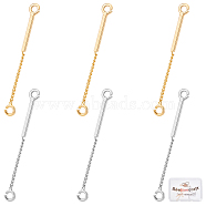 16Pcs 2 Colors Brass Links, Connector Charms, with Curb Chain, Mixed Color, 30x3x1mm, Hole: 1.6mm, Stick: 15mm long, 3mm wide, 1mm thick, 8pcs/color(KK-BBC0002-30)
