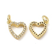 Brass Micro Pave Clear Cubic Zirconia Charms, with Jump Ring, Heart Charm, Real 18K Gold Plated, 11x11x2.5mm, Hole: 3.5mm(KK-E068-VB174)