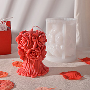 Valentine's Day 3D Rose Pillar DIY Candle Silicone Molds, for Scented Candle Making, White, 11.2x9x8.5cm(DIY-K064-03B)
