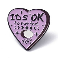 It's Ok to Not Feel Enamel Pin, Moon & Star Heart Alloy Enamel Brooch for Backpacks Clothes Bags, Electrophoresis Black, Lilac, 27x27x10.5mm(JEWB-C008-21EB)