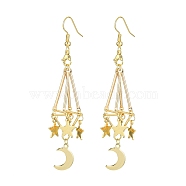 Alloy Macrame Pouch Dangle Earring for Stone Bead Holders, Moon & Star Dangle Earring for Women, Golden, 82x15mm(EJEW-TA00288)