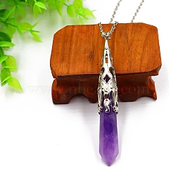 Natural Amethyst Pendant Necklaces, Cone, 20.08~31.50 inch(51~80cm)(PW-WG51950-09)