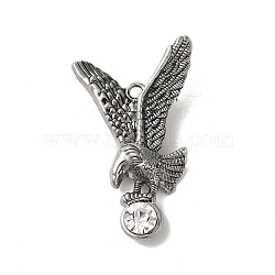 Tibetan Style Alloy Pendant, with Rhinestones, Eagle, Antique Silver, 51.5x29.5x6.5mm, Hole: 3mm(FIND-A042-01AS)