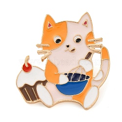 Cartoon Cat Enamel Pins, Zinc Alloy Cute Kitten Brooches for Backpack Clothes, Orange, 28.5x27mm(JEWB-S024-02B)