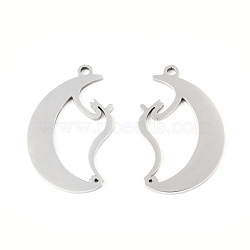 201 Stainless Steel Pendants, Moon Charm, Stainless Steel Color, 23.5x15x1mm, Hole: 1.4mm(STAS-N091-171P)