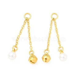 ABS Plastic Imitation Pearl Pendants, with Brass Findings and Jump Rings, Cadmium Free & Lead Free, Bell & Round, Matte Gold Color, 37mm, Hole: 4.2mm(KK-G429-06MG)