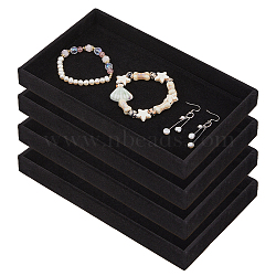 Rectangle Velvet Jewelry Display Trays for Rings, Bracelets, Necklaces, Earrings, Black, 21.1x12.3x2.25cm(ODIS-WH0113-14A)