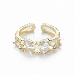 Brass Micro Pave Clear Cubic Zirconia Cuff Rings, Open Rings, Nickel Free, Real 16K Gold Plated, US Size 5 1/2(16.1mm)(RJEW-Q164-010-NF)