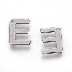 304 Stainless Steel Charms, Letter, Letter.E, 11x8.5x0.6mm, Hole: 1mm(STAS-F175-02P-E)